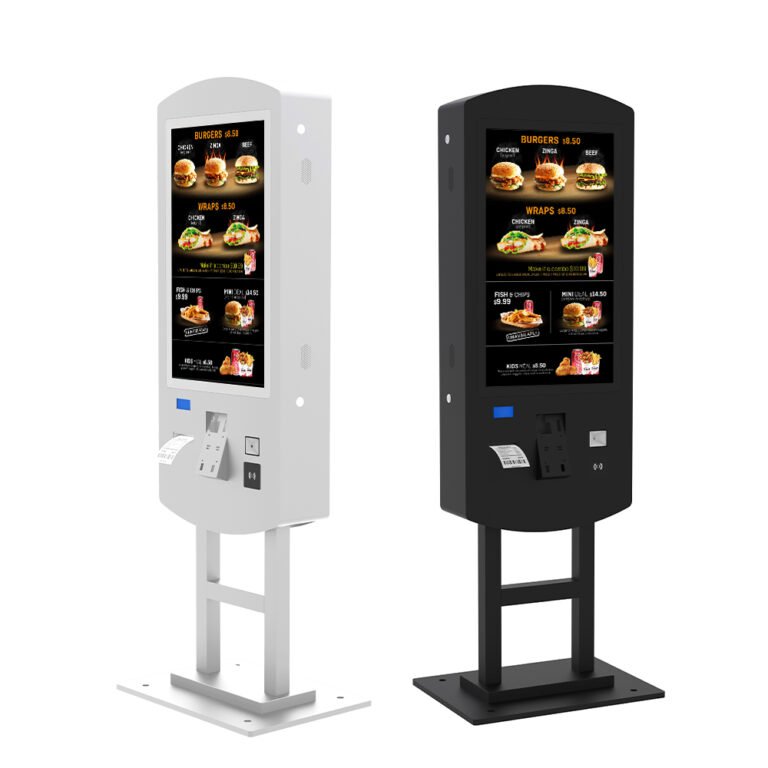 Dual-Screen Floor-Standing Restaurant Self-Ordering Terminal with QR scanner printer and POS bracket