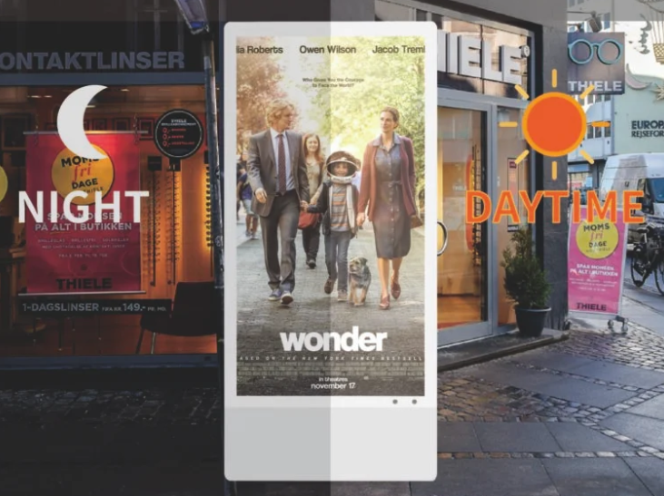 Dual-sided retail window display.